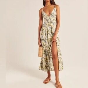 NWT Abercrombie & Fitch Button Through Floral Print Maxi Dress Babydoll Vacation